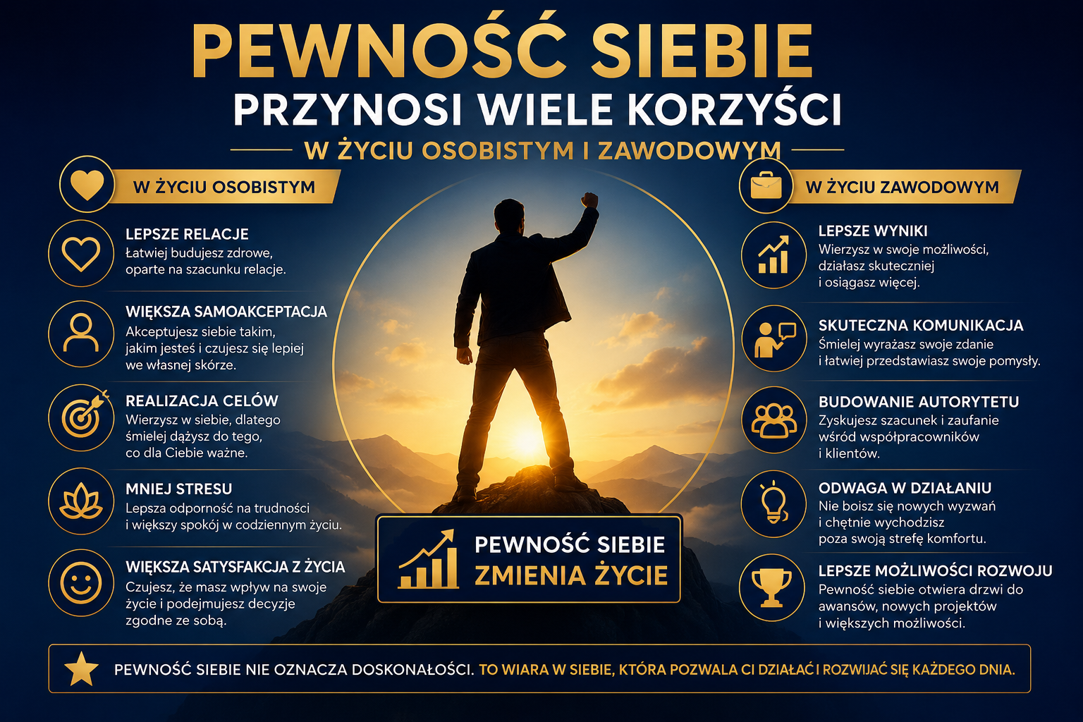 PEWNOŚĆ SIEBIE PRZYNOSI WIELE KORZYŚCI w życiu osobistym i zawodowym.